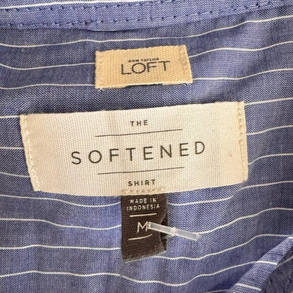 LOFT Ann Taylor The Softened Shirt Womens Medium Button Up Shirt Striped Cotton - Picture 5 of 7